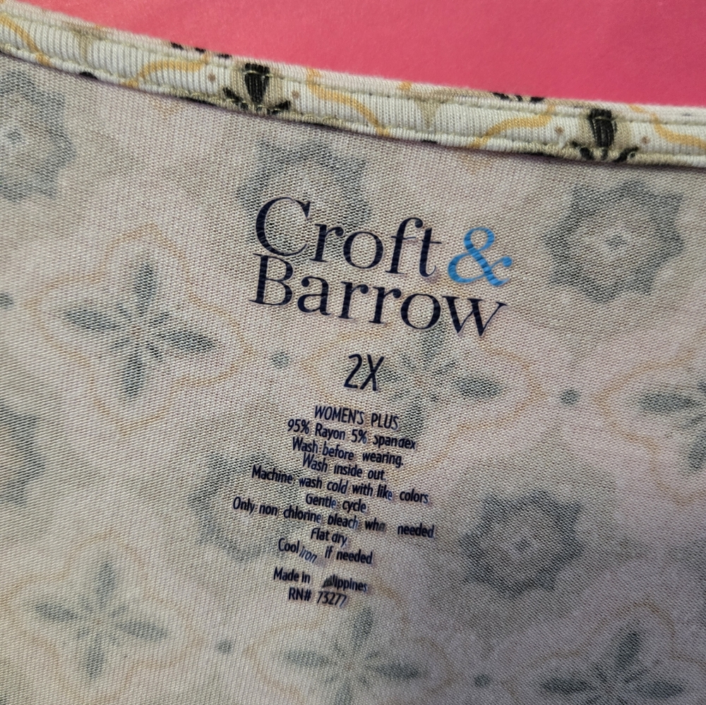 Croft & Barrow Patterned Tank Top/Shell - Cream and Brown Sz 2XL - Picture 3 of 3